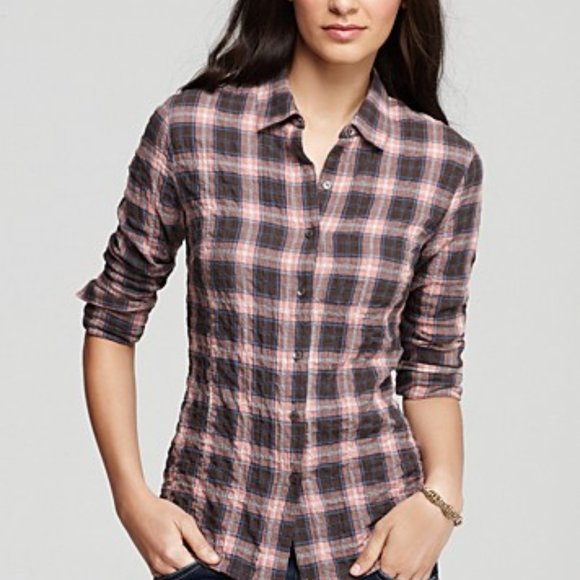 James Perse Tops - James Perse Tomboy Pink and Brown Plaid Shirt